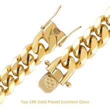 putouzip 2pcs Thick 18K Gold Plated Fully Iced Out Stainless Steel Men 10MM Miami Link Chain Curb Necklace Bracelet Set - 金色 - 查看 5