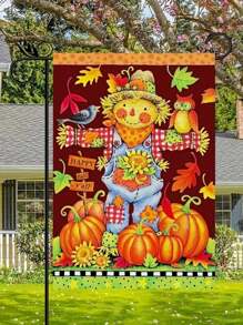 1pc Fall Scarecrow Pumpkin & Autumn Leaves Garden Flag - Multicolor - View 16