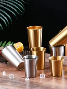 單層不銹鋼水杯，多種容量可選。可用作兒童杯、家庭杯、浴室沖洗杯和餐廳自助杯 - 不鏽鋼金色 - 查看 6