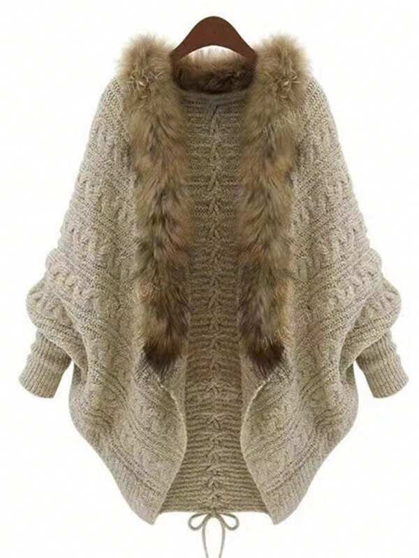 JIANHU Vest met V-hals en lange mouwen in westerse stijl met bontkraag