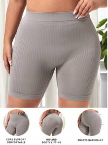 1pc Women's High-Waist Seamless Light Shaping Grey Body Shaper Shorts, Plus Size - Grey - View 4