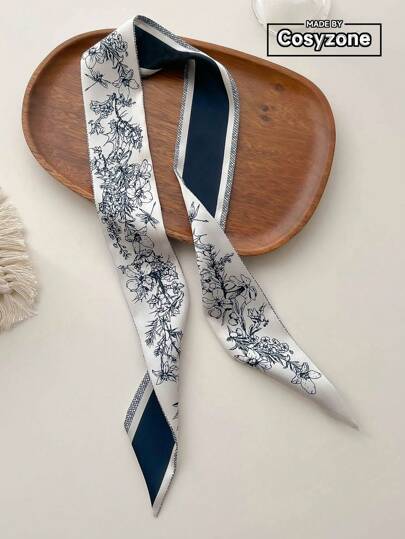 قطعة واحدة من وشاح الحرير الاصطناعي المطبوع بزهور لربيع/صيف للسيدات، مع شراريب لتزيين الرقبة، ربطة شعر، إكسسوار الحقيبة، باندانا أنيقة للارتداء اليومي، رباط شعر، عصابة للرأس،أنيقة في عيد الحب