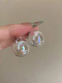 1 par de dulces aretes de botón de bola de vidrio con Burbujas de Jabón de Verano para mujer uso diario