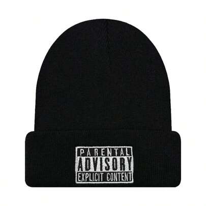 1pc Unisex Knitted Beanie Hat With Embroidered Letter, Outdoor Warm Headwear, New Fashionable Brimless Cap Fall Outfit