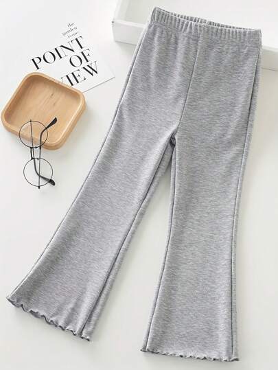 Young Girl Solid Color Vertical Ribbed High Elasticity Comfortable Princess Long Leggings, Spring/Summer New Arrival, Flared Pants