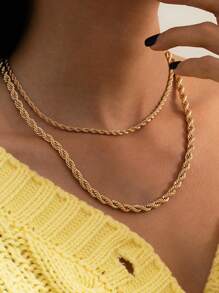 1條18K黃金電鍍扭繩鍊，男女適用，不銹鋼嘻哈龐克風格頸鏈