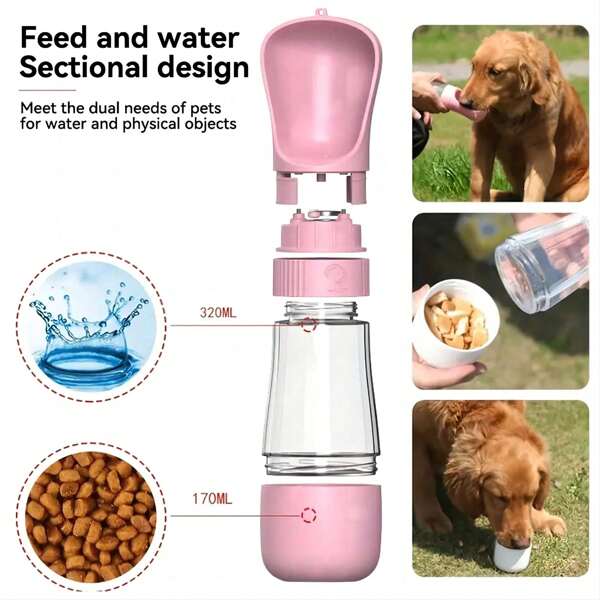 Portable Pet Water Cup With Food Storage Container, Outdoor Cat & Dog Drinking Bottle, Feeding Bowl With Segmented Design, Rotatable Water Outlet, Satisfying Pets' Dual Needs For Water And Food, Providing Healthy Care For Pets