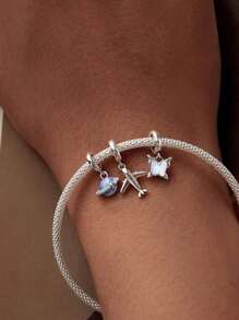 WOSTU 1pc 925 Sterling Silver Cute Mini Aircraft Planet Pendant Cubic Zirconia Charm Beads Fit Women Girl DIY Bracelet And Necklace Fine Jewelry Making