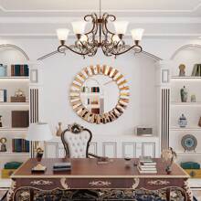 LUVODI 24" 32" Round Wall Mirror Decorative Silver Glass Vanity With Beveled Crystal Bling Sunburst Frame Edge For Livingroom Bathroom Diningroom Bedroom - 棕色 - 查看 5