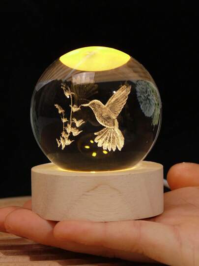 1 pieza de adorno creativo beige para escritorio de oficina y estudio, con base de madera redonda y bola de cristal de colibrí, regalo para amigos