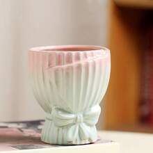 1pc Handcrafted Ceramic Succulent Pots With Bowknot Design - Charming Ice-Cracked Finish, Perfect For Small Plants - Multicolor - View 7