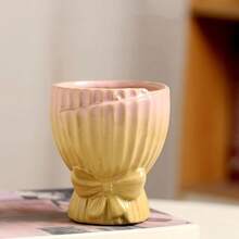 1pc Handcrafted Ceramic Succulent Pots With Bowknot Design - Charming Ice-Cracked Finish, Perfect For Small Plants - Multicolor - View 6