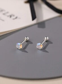 1 Pair Of Minimalist And Luxurious S999 Sterling Silver Iridescent Cubic Zirconia Earrings With Threaded Women's Exquisite Creative Earrings Suitable For Daily Ear Care Wear