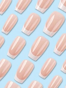 24 szt. Krótki zestaw do manicure w stylu francuskim, w kształcie trumny, wciskane paznokcie dla kobiet i dziewcząt