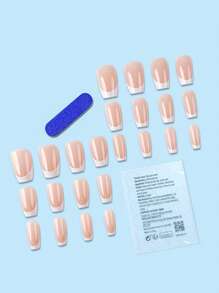 24 szt. Krótki zestaw do manicure w stylu francuskim, w kształcie trumny, wciskane paznokcie dla kobiet i dziewcząt