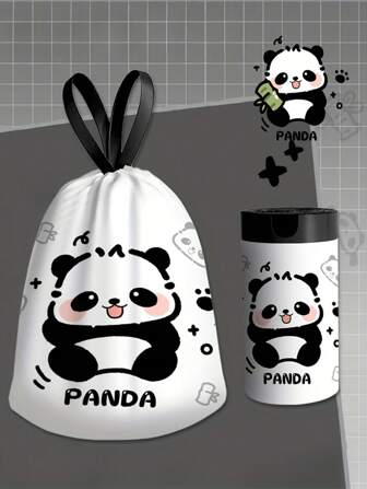 Grande borsa da immondizia con cordoncino a motivo di panda cartoni animati, sacchetto per rifiuti portatile e resistente per uso domestico e ufficio, adatta per cucina, bagno, casa e forniture per la casa