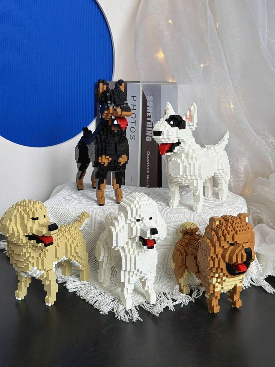 1 件卡通积木动物狗（松狮犬/斗牛犬/贵宾犬/猎犬/腊肠犬/斗牛犬/杜宾犬/猎犬）宠物伴侣 DIY 创意和教育积木玩具，生日礼物房间装饰，法国斗牛犬，狗玩具，积木，法国斗牛犬，积木，杜宾犬