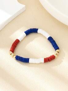 1 pieza Brazalete rojo, blanco y azul con cuentas para mujeres en el Día de la Independencia estadounidense - Multicolor - Ver 2