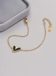 1 件 18K 镀金不锈钢不对称心形手链女士款 - 黑色 - 查看 4