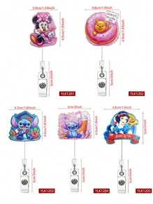 1pc Cartoon, Stitch, Retractable Badge Reel, Acrylic Name Badge Holder For Nurses, Office Workers - Multicolor - View 2