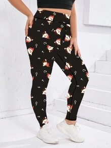 Jambiere de yoga cu imprimeu de marime plus, negru Skinny Riding