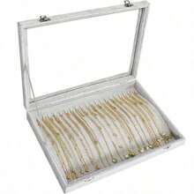 Cutie de bijuterii colier cu capac transparent - tavă din catifea pentru depozitarea și afișarea bijuterii, 20 cârlige sertar din sticlă cu inserție pentru colier pandantiv rezistent la praf colier cutie de bijuterii și tavă (gri), boabe din lemn pot ține 10 coliere de perle