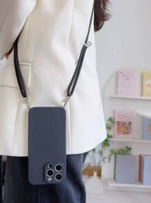 Funda de teléfono sólida con cordón compatible con iPhone 15/15 Pro, con colgante para teléfono