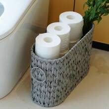 Caixa de Armazenamento de Papel Higiênico, Cesta de Papel de Banheiro, Suporte de Papel Higiênico com Função de Armazenamento, Caixa de Grande Capacidade pode Armazenar 6 Rolos de Papel Higiênico, Cesta de Armazenamento de Banheiro de Vime À prova d'água - Multicolorido - Visão 1