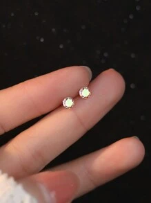1 Pair Of Minimalist And Luxurious S999 Sterling Silver Iridescent Cubic Zirconia Earrings With Threaded Women's Exquisite Creative Earrings Suitable For Daily Ear Care Wear
