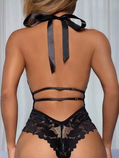 Women One Piece Lingerie Verleidelijke Teddy Halter Neck Bodysuit Kanten Nightie Rave Going Out view 2