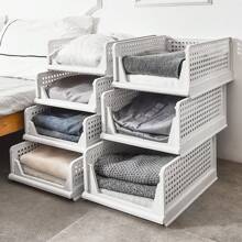 LIVINGANDHOME 1 Piece Foldable Stackable Clothes Storage Organiser Basket,Drawer Storage Basket,Home DIY Layered Divider Drawer Rack,Wardrobe Storage Box Organizer,Sliding Cabinet Drawer Storage Shelf Organzier For Wardrobe Cupboard Kitchen Bathroom Office - Grey - View 4