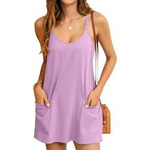 BZB Women's Summer Mini Dress Casual Workout Tennis Dress With Shorts Sleeveless Althletic Dresses - 紫色 - 查看 1