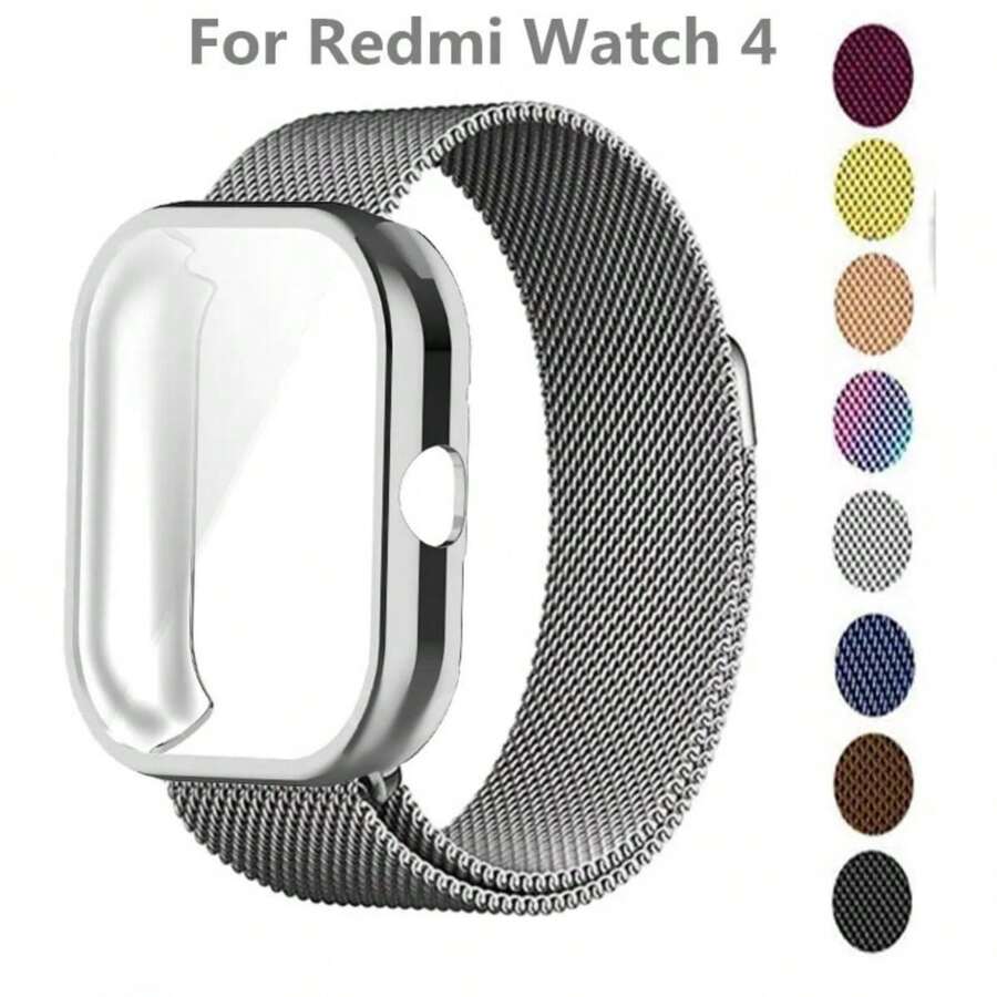 Milanese Loop Compatible With Xiaomi Redmi Watch 4/5/8Pro/9Pro Metal Strap With TPU Case Screen Protector Soft Film Replacement Magnetic Loop Watchband - For Redmi Watch 4 - View 1