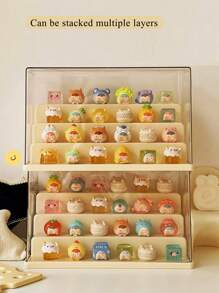 1pc Transparent Dustproof Display Shelf Desktop Cartoon Toy Storage Rack, Stackable Dustproof Storage Box For Collectibles, Action Figures, Plush Toys, Multi-Functional Collection Display Organizer - Clear - View 1
