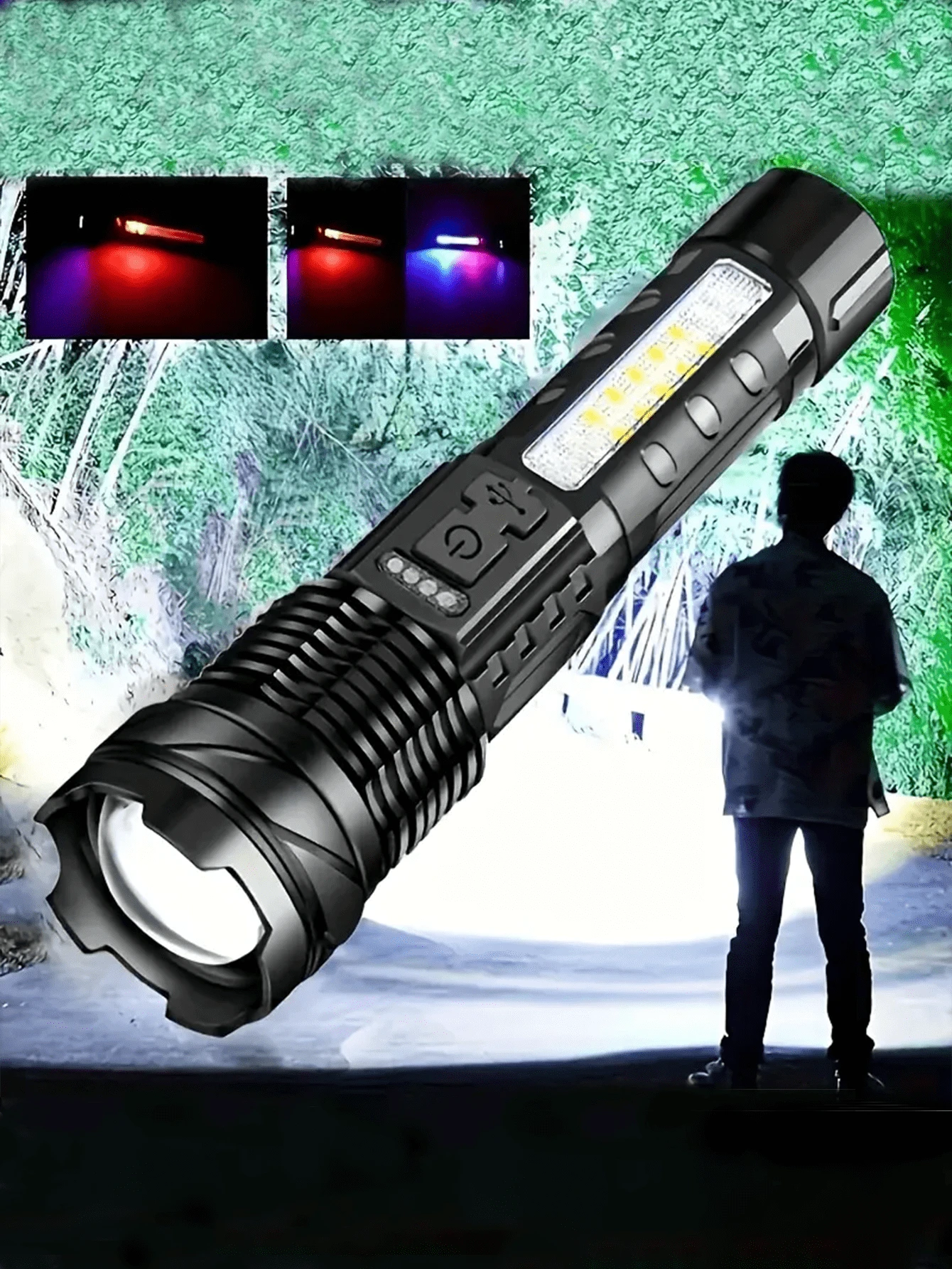 Una linterna súper potente recargable con luz de inundación, adecuada para camping, pesca, caza, escalada en roca, aventuras, equitación nocturna y senderismo de emergencia al aire libre - Multicolor - Ver 1