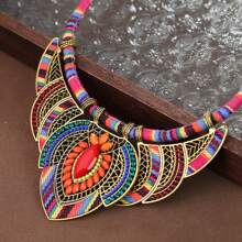 1 Stück böhmischer Vintage-Stil mehrfarbig Strass & Emaille Anhänger Halskette, handgefertigte florale Perlen Edelstein Kette für Frauen tägliches Tragen, Party, Tanz, Date, Festival Geschenk