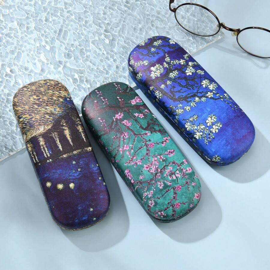1个梵高画作印花眼镜盒，男女通用情侣设计，防震，女士眼镜配件 - A - 查看 1