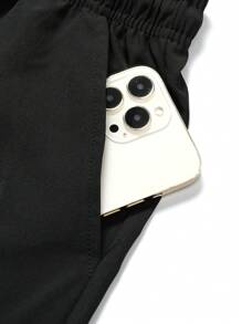 2 piezas Pantalones cortos deportivos transpirables con cordón para hombre, con bolsillos impresos, adecuados para uso casual