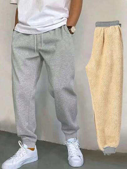 Men's Casual Drawstring Waist Thermal Lined Warm Sports Pants,Fleece