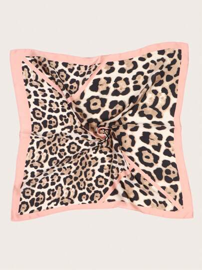 1pc Women Bandana Leopard Print Silk Square Scarf, Fashionable Headband/Neck Scarf For Everyday Versatile Use, Summer