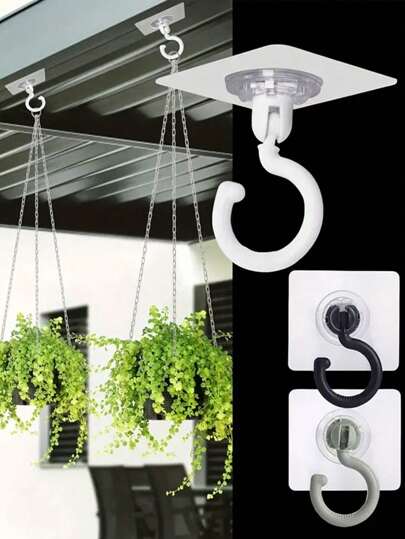 3pcs Rotatable Ceiling Adhesive Hooks - Easy Install, No Drill, Sticky Hanger For Hanging Plants, Lanterns, Wind Chimes, Contemporary Ceiling Decoration With Utility Hook