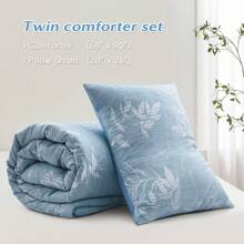 Downluxe Comforter Set - Bedding Comforter Sets, Botanical Flower Comforter, Soft Reversible Floral Comforter And Pillow Sham For All Seasons - 灰藍色 - 查看 6