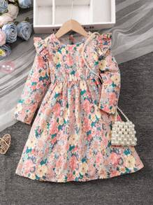 Young Girl Princess Dress With Ruffles - Perfect For Fall Parties And Special Occasions - Multicolor - View 2