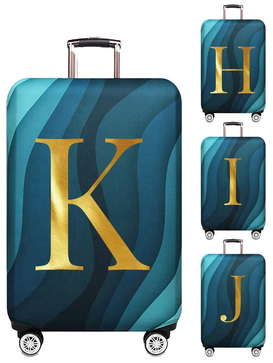 Luggage Cover Travel Case Cover For 18 To 32 Inch Luggage Protector Cases For Men Women Outdoor Holiday Travel Essentials Accessories Polyester Suitcase Elastic Dust Covers Fashion Initial Name A To Z Gold Letter Print Travel Accessories Travel Must Haves Bag For School School Accessories School Stuff - Blue - View 1