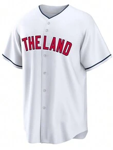 定制姓名号码男友风男士刺绣棒球夹克，个性化V领克利夫兰白色短袖纽扣衬衫，适合派对、比赛、训练和运动，尺码S-XXL - 白色 - 查看 2