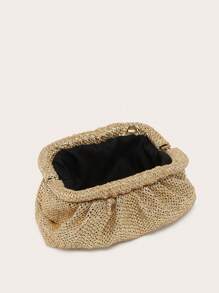 1 pieza Bolso de embrague plegable de mujer vintage con tejido de paja, bolso de embrague elegante para mujer, esencial para vacaciones, perfecto para viajes, vacaciones y playa