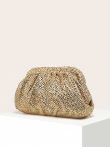 1 pieza Bolso de embrague plegable de mujer vintage con tejido de paja, bolso de embrague elegante para mujer, esencial para vacaciones, perfecto para viajes, vacaciones y playa
