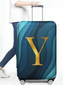 Luggage Cover Travel Case Cover For 18 To 32 Inch Luggage Protector Cases For Men Women Outdoor Holiday Travel Essentials Accessories Polyester Suitcase Elastic Dust Covers Fashion Initial Name A To Z Gold Letter Print Travel Accessories Travel Must Haves Bag For School School Accessories School Stuff - Blue - View 5