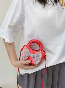 全新女孩水钻蝴蝶结单肩包节日礼物儿童时尚斜挎包女孩公主零钱包