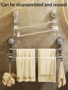 wuyun 1pc Towel Rack, Bathroom Towel Rail, Punch-Free, Bathroom Storage Rack, Strong Suction Towel Hanger, Bath Towel Holder, Detachable Double Rod Towel Rack - Multicolor - View 4